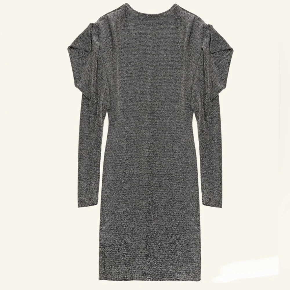 Isabel Marant Waden Stretch Metallic Silver Mini Dress Size 36/US 6 - Picture 3 of 9